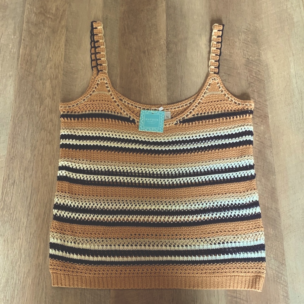 HAYDEN LARGE NWT Crochet Tank Top tan white black